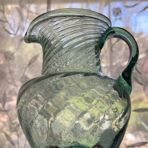 Glass Art 🎨 Mini Green Swirl Creamer Pitcher Home Decor Light Catcher Vase